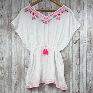 Angels Accessorize Girls Kaftan sz 11-12 Cotton White Embroidered Floral Print